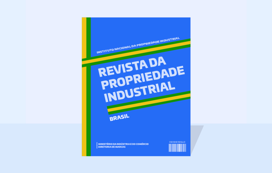 Capa da Revista da Propriedade Industrial com fundo azul, destacando o Instituto Nacional da Propriedade Industrial e o Brasil.