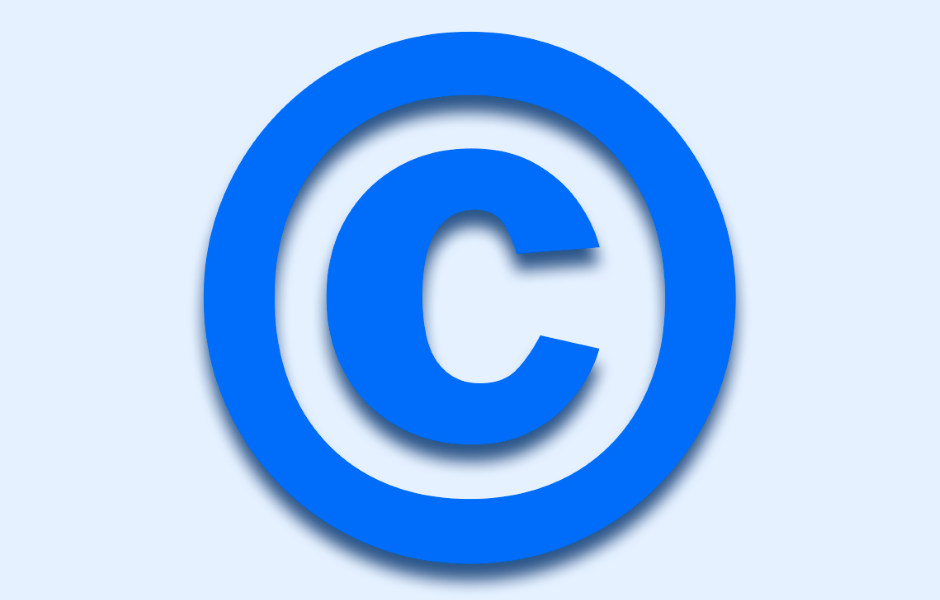 	 Símbolo de copyright em azul sobre fundo claro, representando a proteção dos direitos autorais. Essencial para criadores de conteúdo e artistas.