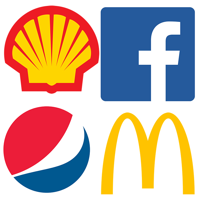 símbolo da Pepsi do McDonald's do Facebook e da Shell