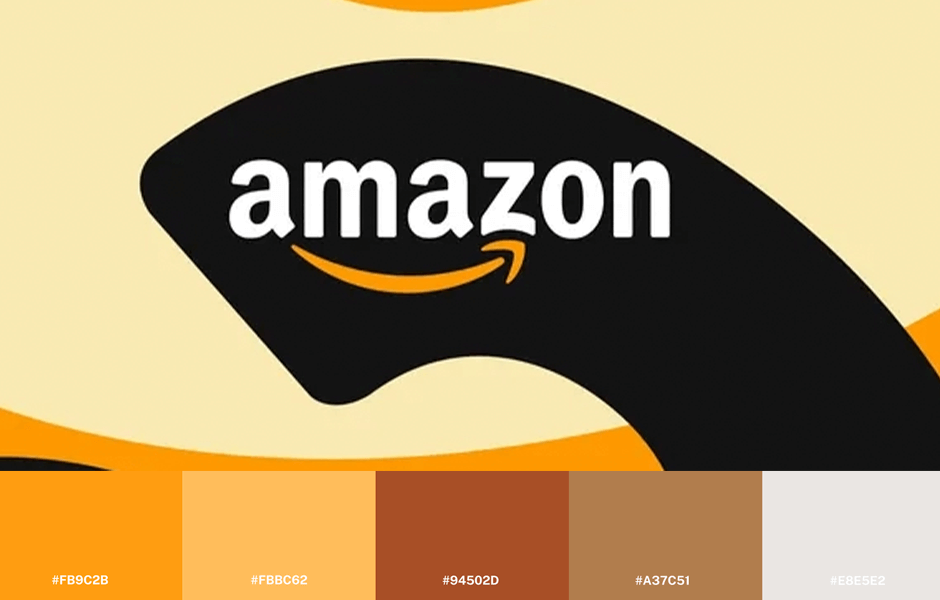 Imagem de uma publicidade da Amazon. A paleta de cores inclui laranja, amarelo, marrom e cinza.